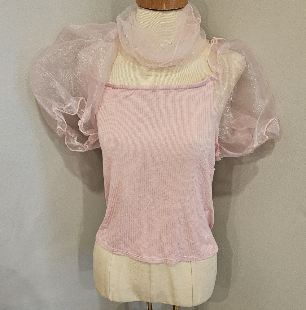 FOREVER 21 PINK KNIT PUFF SLEEVE TOP